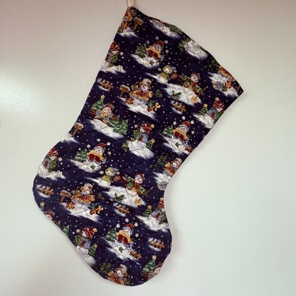 Vintage Quilted Christmas Stocking Large 21” Teddy Snowman Reversible - Picture 2 of 7